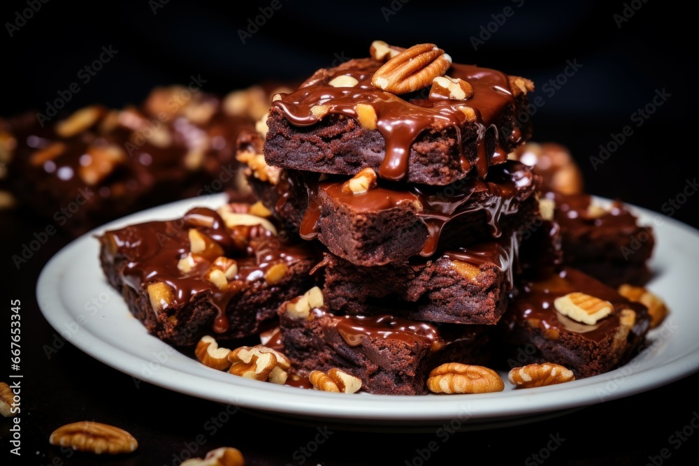 Rich Brownies caramel nuts. Bakery dessert. Generate Ai Rich Brownies caramel nuts. Bakery dessert. Generate Ai