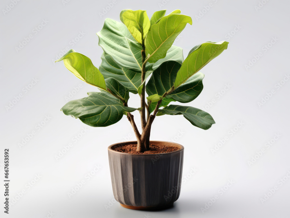Fototapeta premium Fiddle Leaf Fig (Ficus lyrata) Studio Shot Isolated on Clear Background, Generative AI