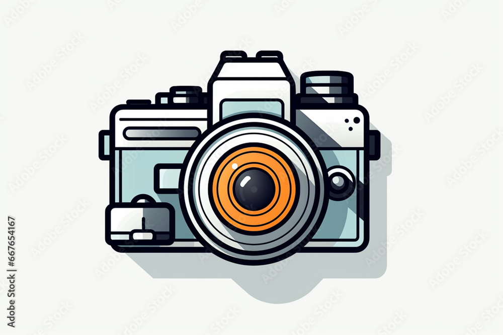 A line art icon sticker of a camera, capturing the essence of photography with a few well-placed lines. A line art icon sticker of a camera, capturing the essence of photography with a few well-placed lines.