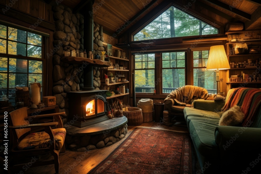 Spacious Cabin home interior. Luxury house. Generate AI
