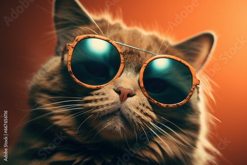 Trendy Cat stylish glasses. Smart pet vision. Generate Ai © juliars
