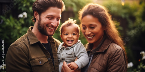 Outdoor Family Portrait Featuring Baby Son in Home Garden