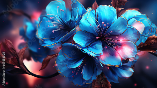 Beautiful Japanese Blue Flowers Bokeh Background
