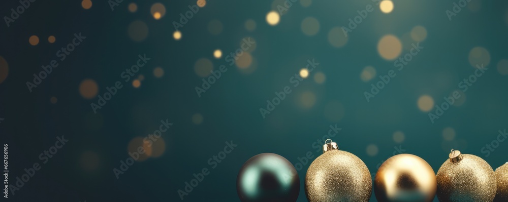Beautiful decoration christmas balls in magic style, panorama banner. Generative Ai Beautiful decoration christmas balls in magic style, panorama banner. Generative Ai