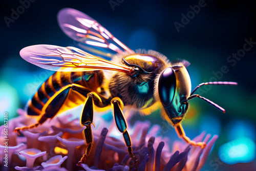Bee colorful art isolated on black background © Oksana