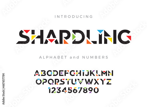 Contemporary alphabet font. Modern, creative and colourful letters and numbers. Vector illustration.