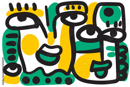 abstract face that combines geometric and organic elements.