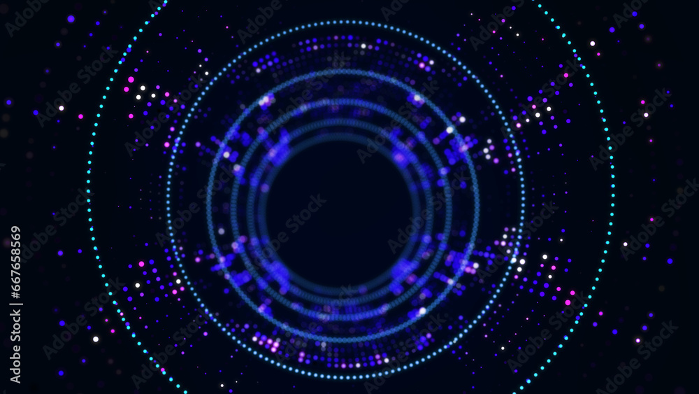 Technology wireframe circle tunnel on dark background. Futuristic 3D wormhole grid. Digital dynamic wave. 3d rendering.