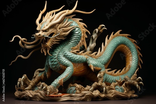 Mysterious Chinese mythical dragon. Asian eastern creature. Generate Ai