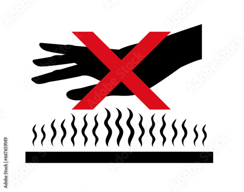 Hand near heat danger sign.