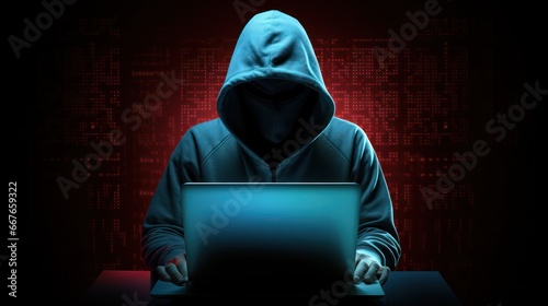 cybersecurity vulnerability Log4J and hacker, coding, malware concept. Hooded computer hacker in cybersecurity vulnerability Log4J on server room background. metaverse digital world technology.