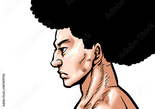 無表情の男性横顔の劇画漫画風イラスト