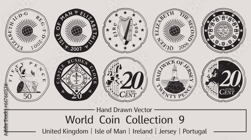 Hand Drawn Vector World Coin Collection 9 photo