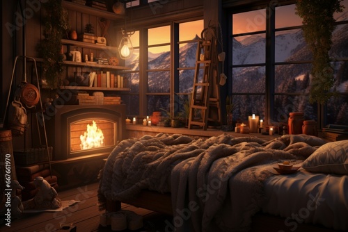 Inviting Cozy interior room. Comfort house design. Generate Ai © juliars