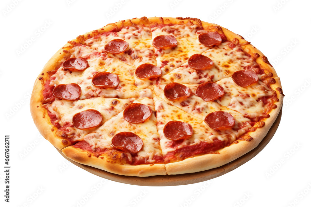 Delicious Pepperoni Pizza with Melted Cheese on transparent background.