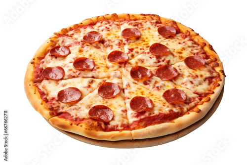 Delicious Pepperoni Pizza with Melted Cheese on transparent background.