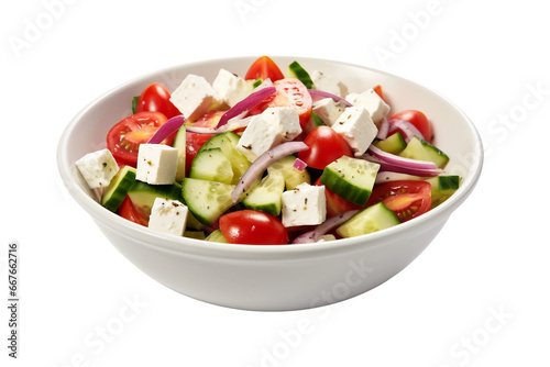 Fresh Greek Salad with Zesty Feta Cheese on transparent background.