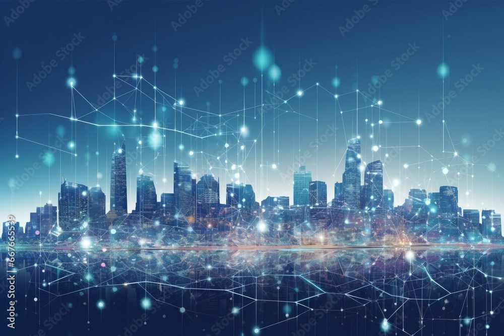 Cityscape metropolis connected high-tech commerce. Generative AI