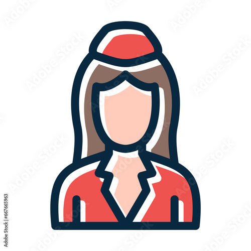 Flight Attendant Vector Thick Line Filled Dark Colors
