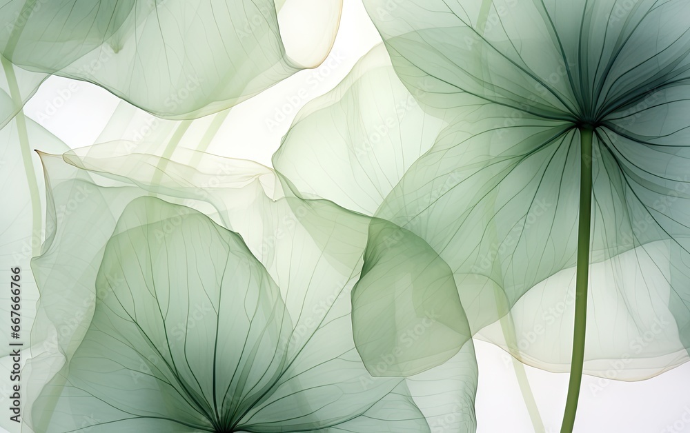 A green transparent see through x-ray effect of the leaves. - obrazy, fototapety, plakaty 
