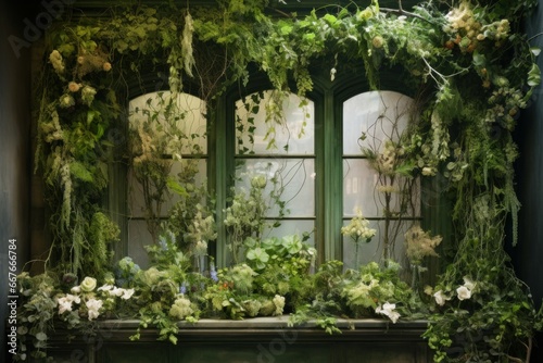Attractive Decorated window interior. Magic comfort. Generate Ai © juliars