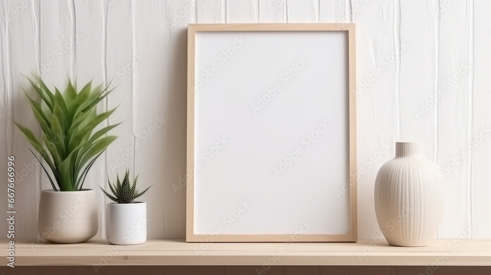 Blank vertical frame on a monochrome soft background in beige colors. Mock up for a photo or illustration Blank vertical frame on a monochrome soft background in beige colors. Mock up for a photo or illustration