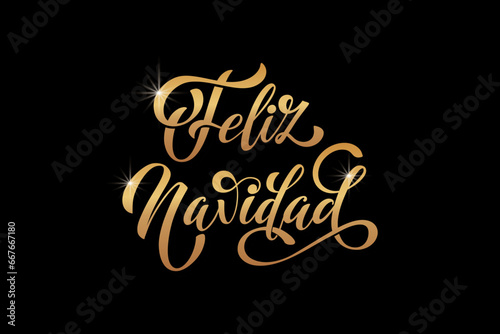 Feliz Navidad spanish Merry Christmas Modern calligraphy lettering on sticker for season greetings © Alwih