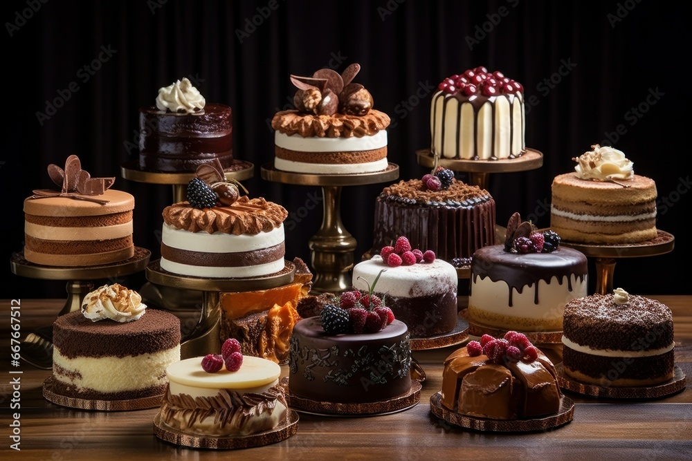 Tempting Desert cakes assorted. Cream snack. Generate Ai