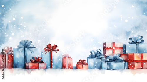  Watercolor Christmas gifts isolated on white background © Oksana
