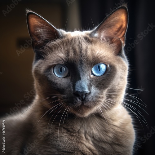 Portrait of a beautiful Burmese cat with blue eyes. Light background © Daniil