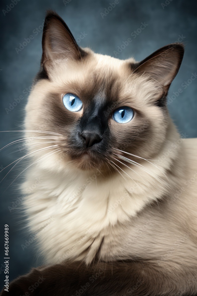 Portrait of a beautiful Burmese cat with blue eyes. Light background Portrait of a beautiful Burmese cat with blue eyes. Light background