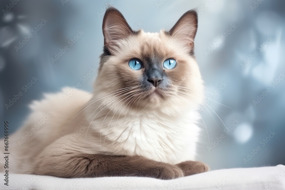 Portrait of a beautiful Burmese cat with blue eyes. Light background Portrait of a beautiful Burmese cat with blue eyes. Light background
