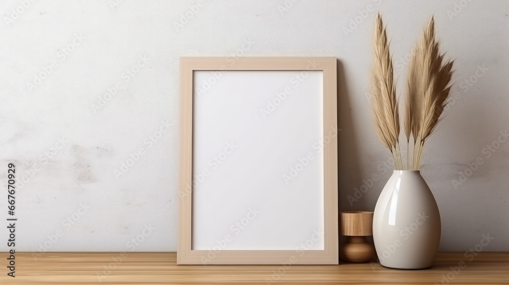 Blank vertical frame on a monochrome soft background in beige colors. Mock up for a photo or illustration Blank vertical frame on a monochrome soft background in beige colors. Mock up for a photo or illustration