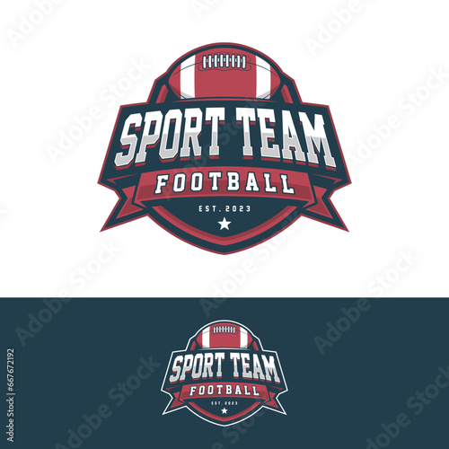 American Football sport logo. American Football retro logo. Vintage badge with text and ball silhouette. Vector illustration