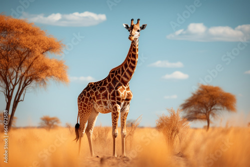 Giraf wildlife animal in africa with savanna background © Golden House Images