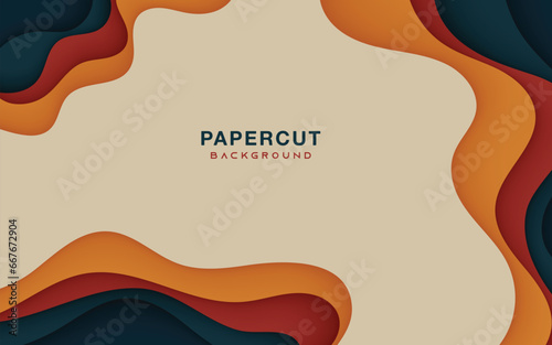 Papercut background with edge holes in green and orange