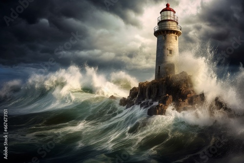 stormy sea lighthouse. Generative AI