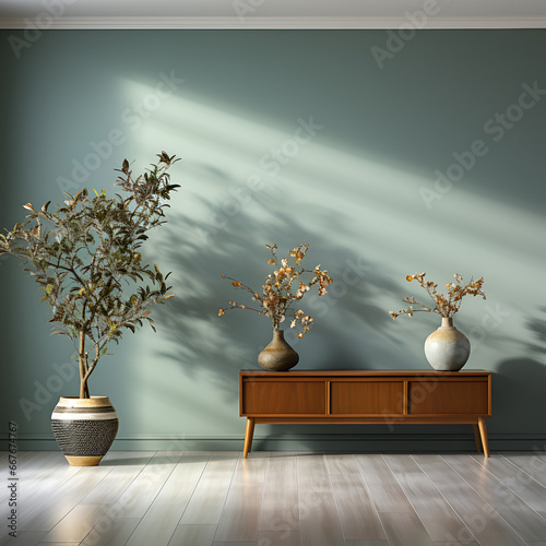 Stock-Style Empty Wall Mockup: Stylish Interior Design Background, Captured with Canon EOS 6D Mark II, Generative AI photo