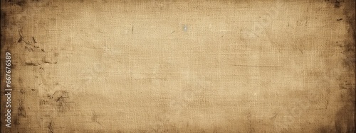 Grunge empty fabric background frame, vignette border. Dirty distressed sepia tone vintage weathered old linen, burlap, canvas texture. Retro overlay template