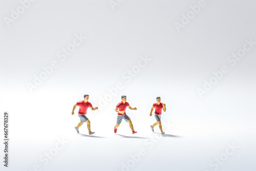 Miniature people running on white background. Healthy lifestyle background
