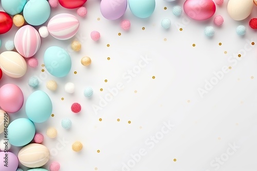 Happy Easter banner concept eggs and rabbits with copy space