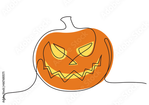 Evil red pumpkin for Halloween in one line vector