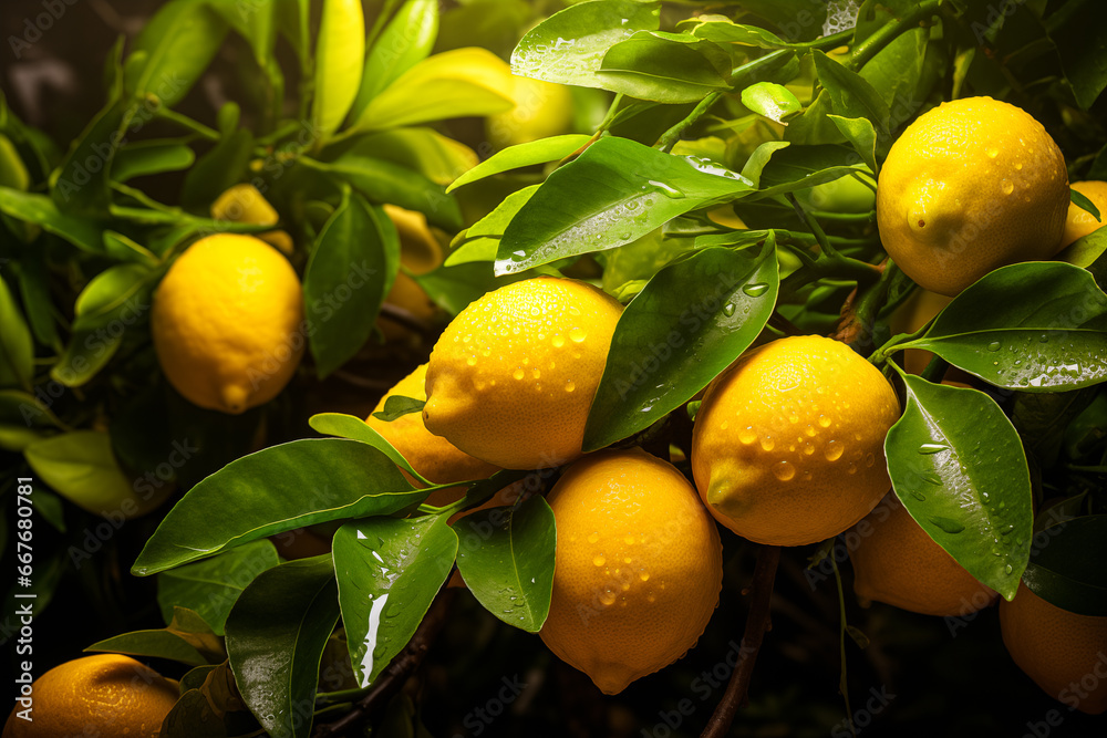 lemon tree with fruits close-up