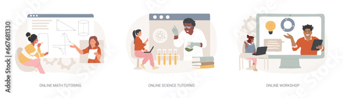 Personalised learning isolated concept vector illustration set. Online math and science tutoring, online workshop, homeschooling, educational platform, video lessons, master class vector concept.
