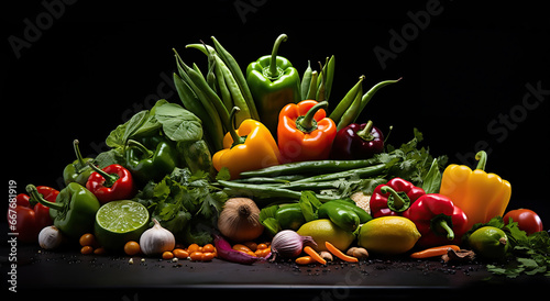 Fresh Asian mix vegetables  Group of various organic vegetables  dark background