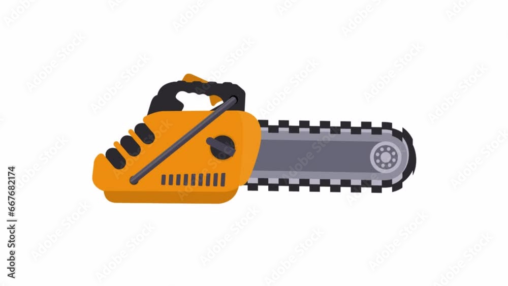 Chainsaw. Animation of a working tool for sawing, alpha channel. Cartoon Chainsaw. Animation of a working tool for sawing, alpha channel. Cartoon