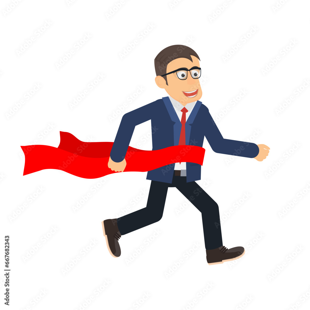 Business race. Winner is a businessman running with a finishing ribbon, vector illustration Business race. Winner is a businessman running with a finishing ribbon, vector illustration