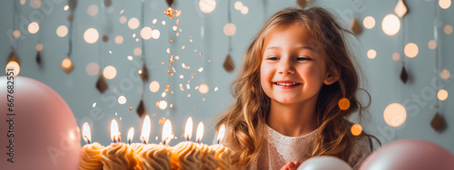 Child birthday cake and candles. Generative AI,