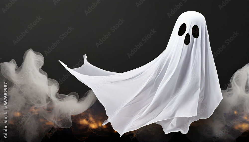 flying halloween ghost in a white sheet png file of isolated cutout object on transparent background