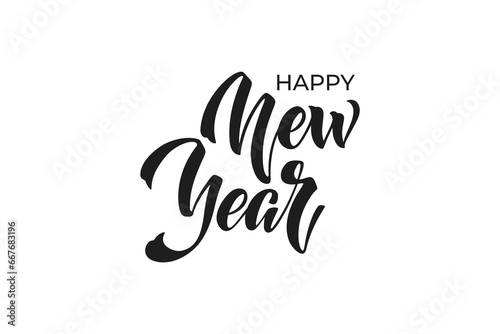 Happy New Year hand lettering calligraphy. Vector holiday illustration element. Typographic element